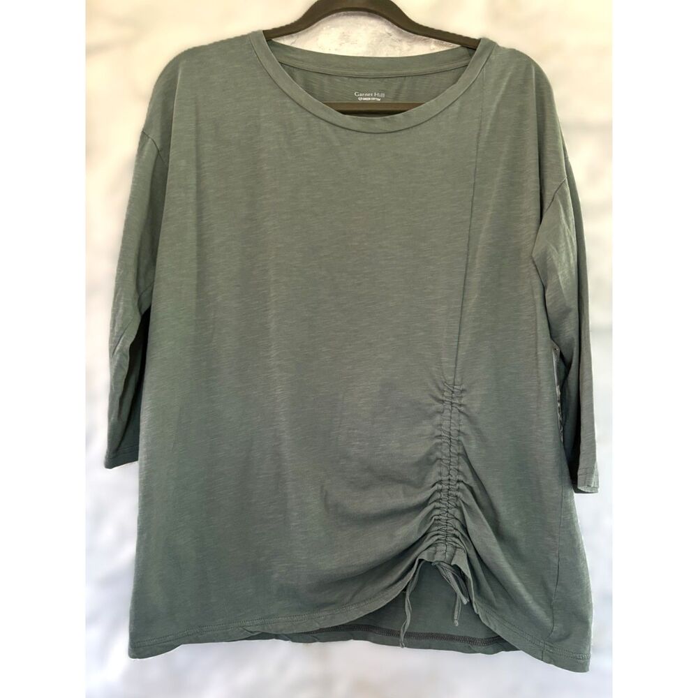 Garnet Hill Cinch-Front 3/4 Sleeve Tee Organic Cotton Sustainable Lagenlook M